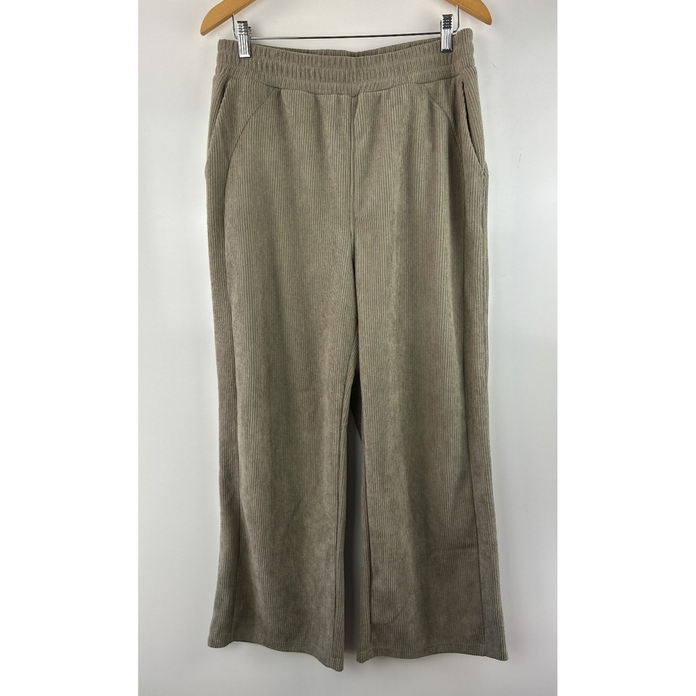 Halara High Waisted Pocket Straight Leg Mop Corduroy Casual Pants Beige Large - Picture 2 of 15